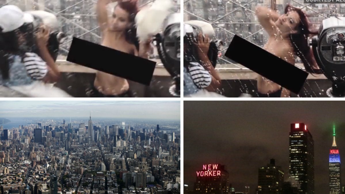Här fottas kvinnan topless på Empire State Buildning- något som kom att kosta fotografen mycket. 